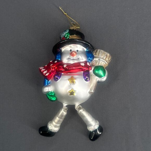 Thomas Pacconi Blown Glass Snowman Ornament 6” Hand Painted Dangle Leg Christmas - Picture 3 of 16